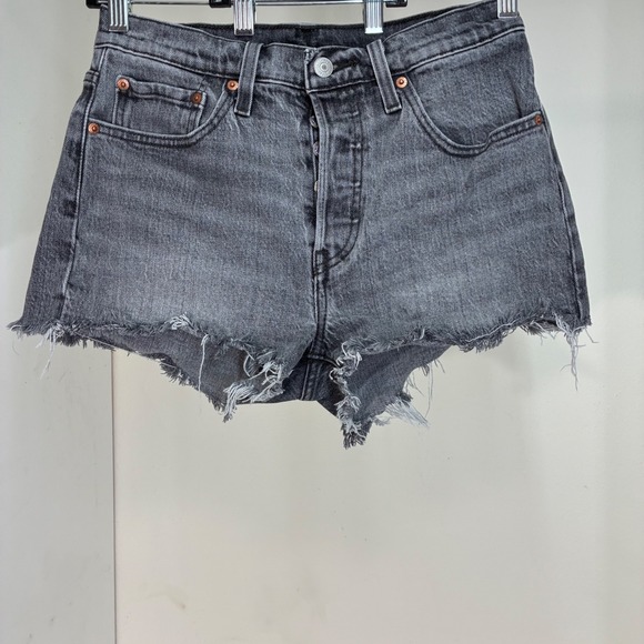Levis 501 Womens High Rise Distressed Denim Shorts Faded Black Size 27 Button - Picture 3 of 7